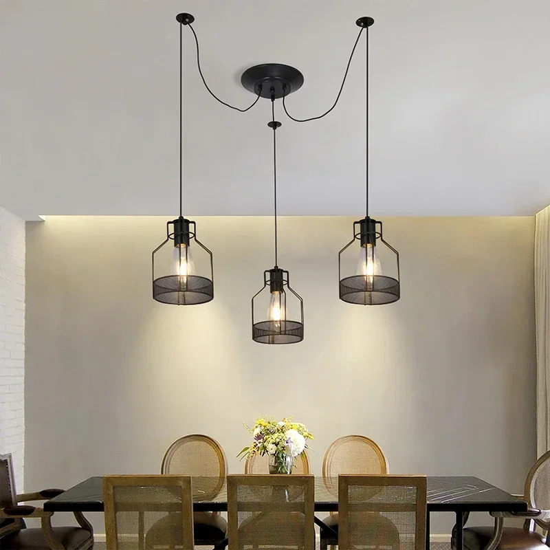

Retro Iron Wrought Hollow Pendant Lamp E27 Stainless Steel Spider Lighting for Living Room Restaurant Bar 1 Head