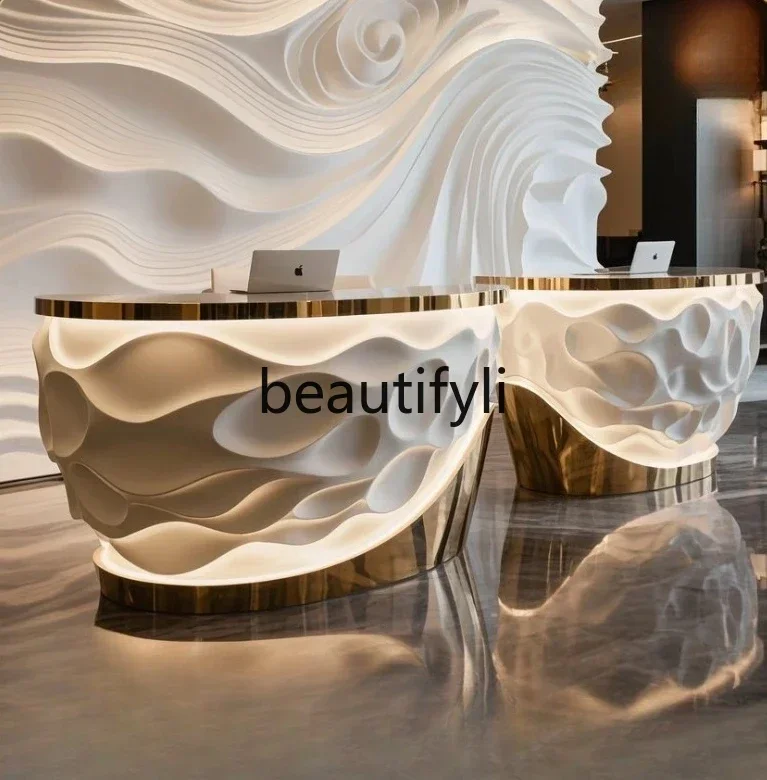 

X zzqSimple Modern Hotel Cashier Counter Light Luxury Lacquer Bar Counter Company Reception Desk