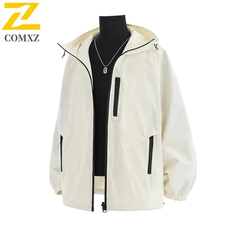 

COMXZ Color Block, двусторонняя одежда, унисекс, свободная водонепроницаемая ветровка с капюшоном, весна-осень 2021, повседневная куртка, пальто для мужчин и женщин