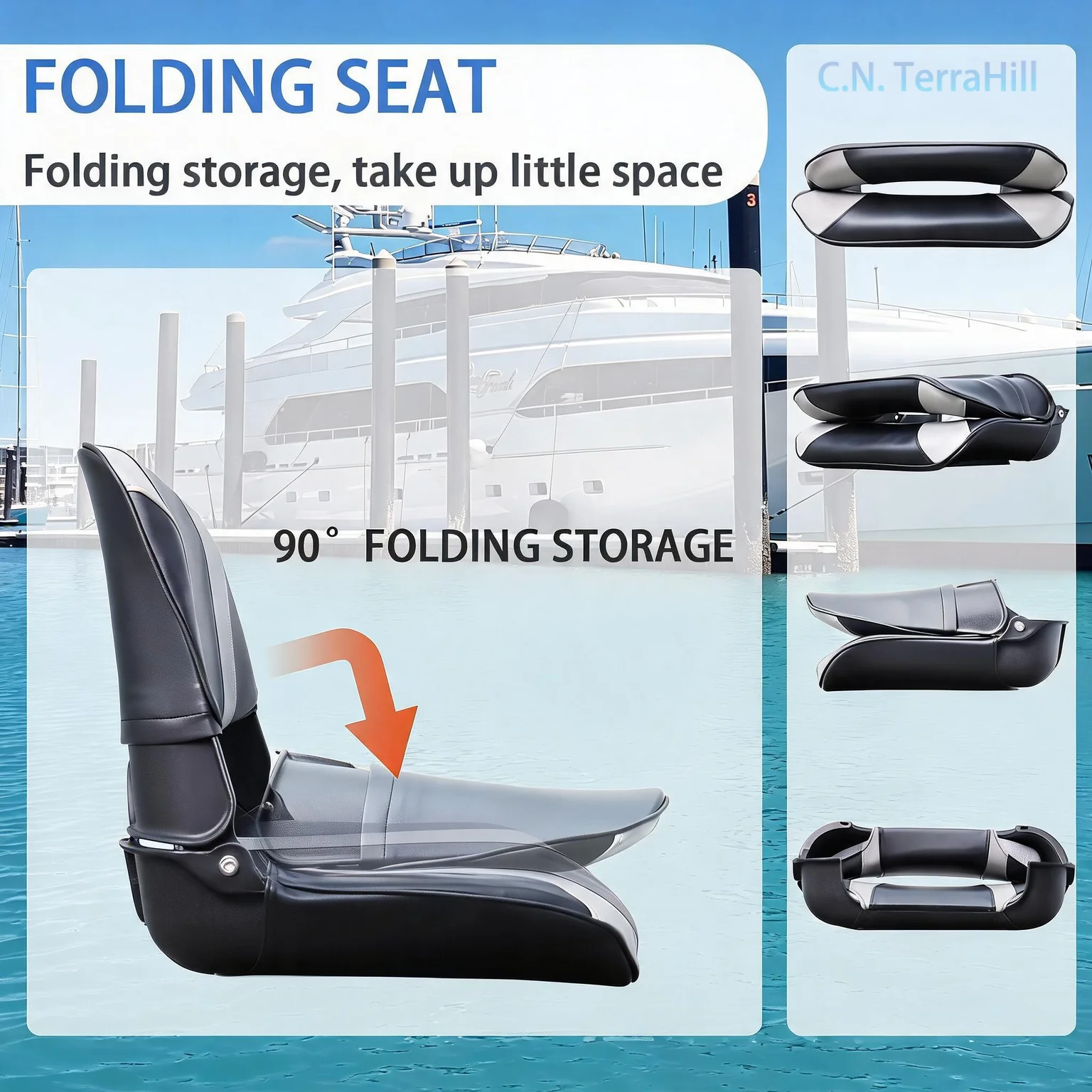 Foldable Boat Deck Chair 86518-2GK Waterproof PVC Leather Marine Seat for Boats Yacht Fishing