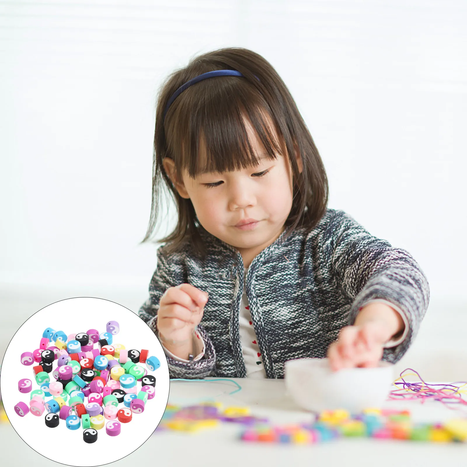 

100Pcs Tai Chi DIY Yin Yang Spacer Beads Loose Beads for Bracelet Necklace Jewelry Craft Accessories Bead Charm