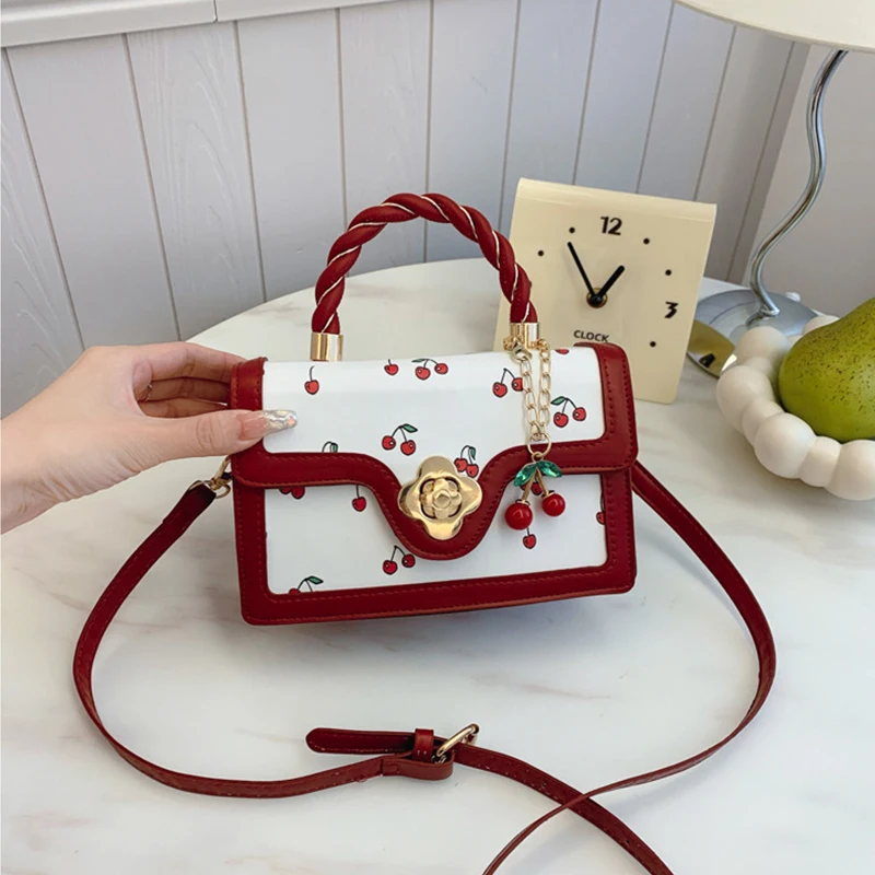 Süße Umhängetasche Mode Kirsche Drucken Top-Griff Damen Luxus Quadratische Schulter Tasche Frauen Hohe Qualität Sling Geldbörse – Detail 19