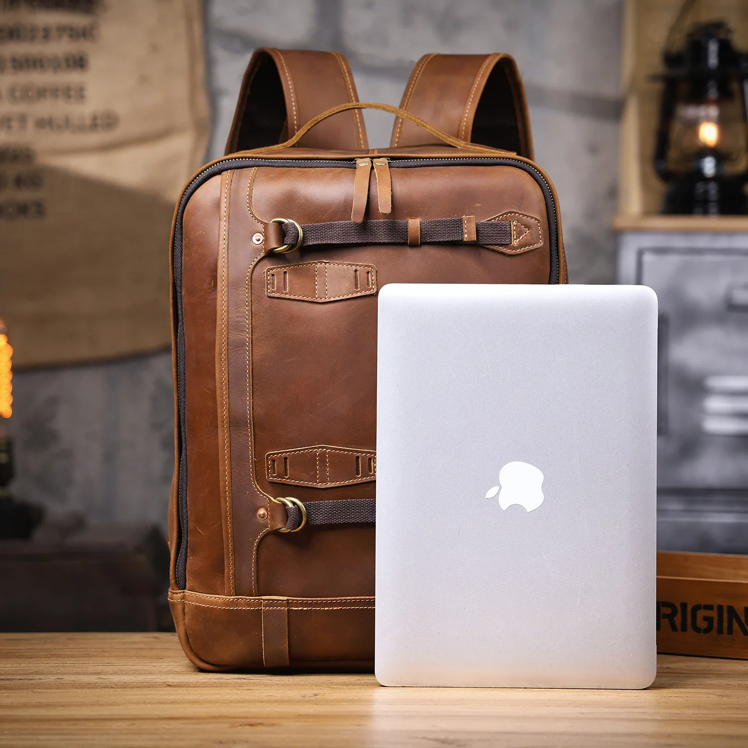 Organizers designers handmade crazy horse cowhide men's brown backpack vintage genuine leather large-capacity laptop bagpack
