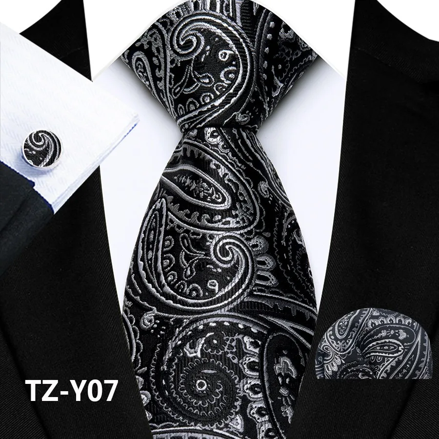 Paisley-Krawattenset für Herren, luxuriöse Krawatte, Einstecktuch, Manschettenknöpfe, 3-teiliges Set, klassische florale Krawatte, Einstecktuch für Anzug, Hochzeit, Business, Cravata – Detail 12