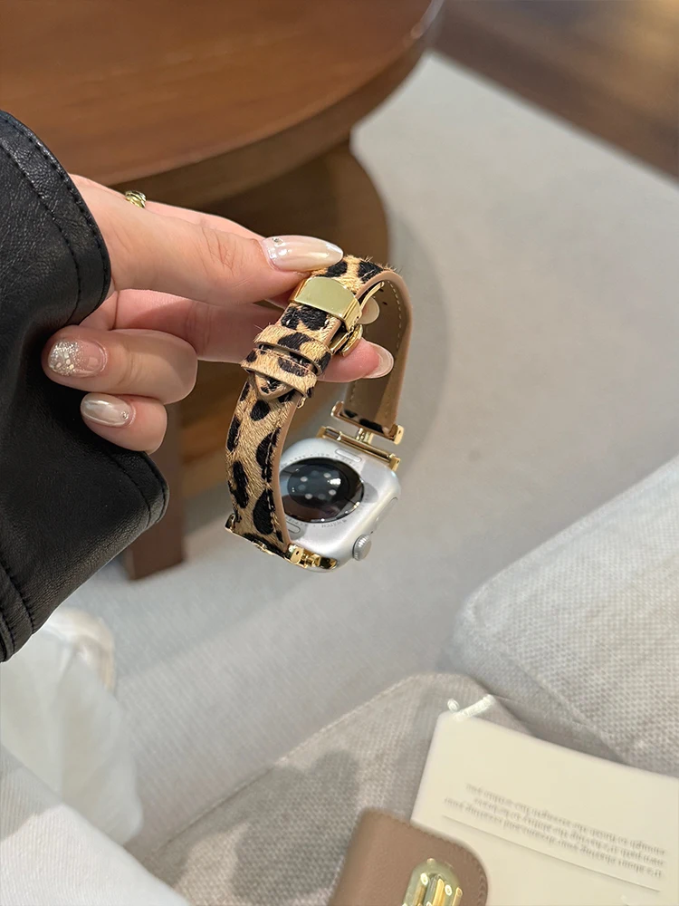 Cinturino in pelle di lusso per iWatch Ultra 10 9 8 7 6 5 4 cinturino sottile con stampa leopardata per Apple Watch 38mm 40mm 41mm 42mm 45mm 46mm 49mm