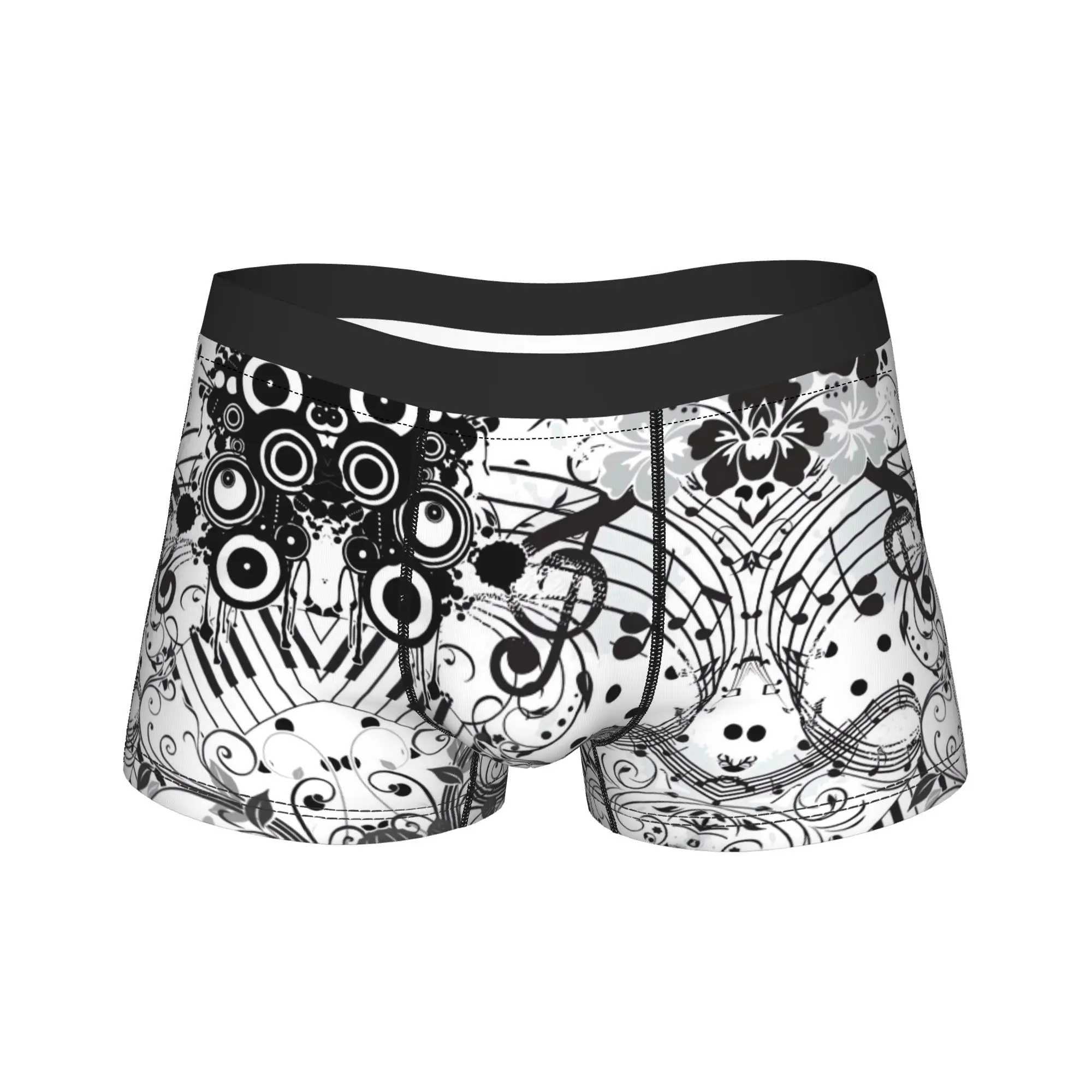 

Black And White Music Floral Underwear Men Underpants Printing Novelty Boxer Shorts Hot Sale Shorts Briefs Plus Size