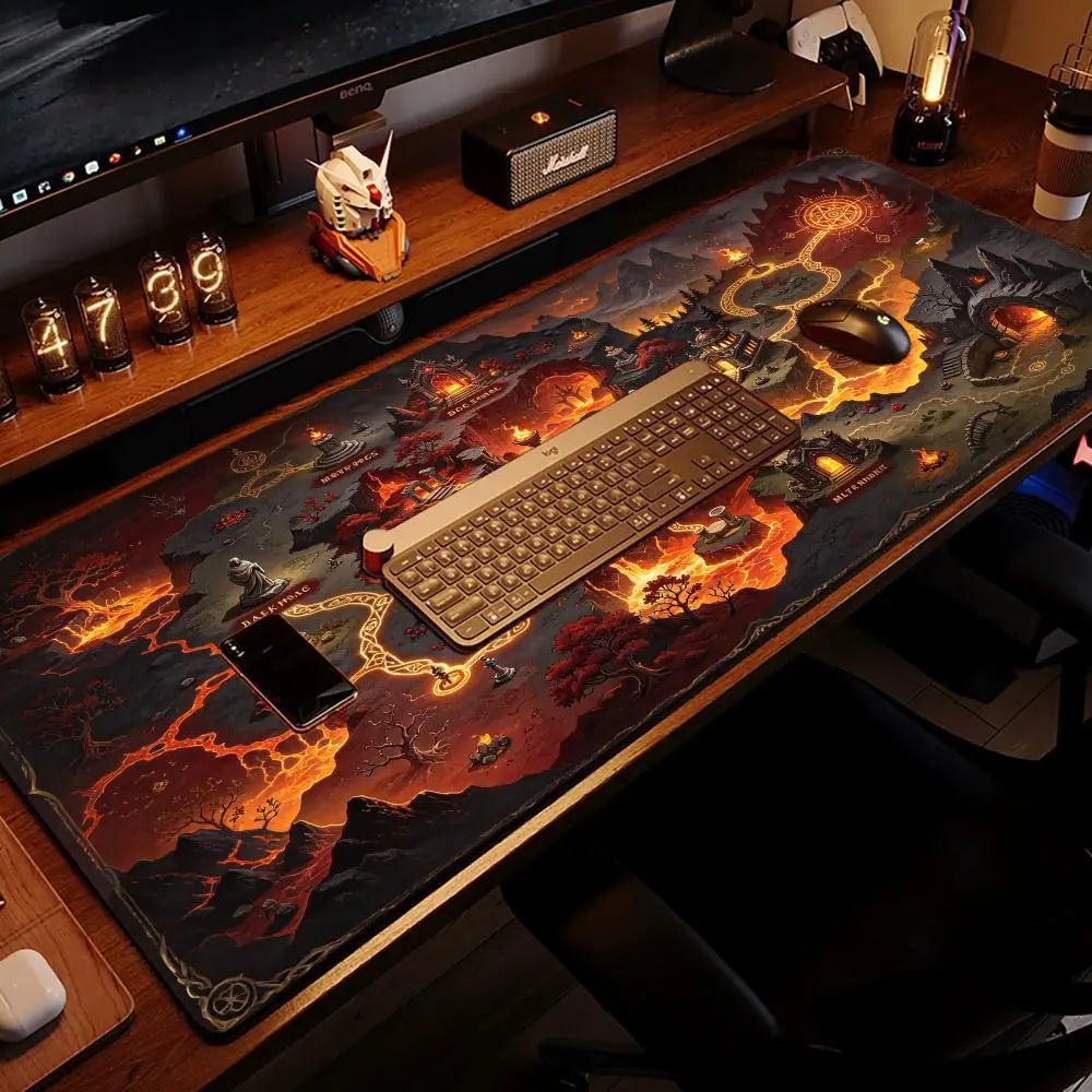 Magma Octopus Abyss Gaming Mouse Pad Stitched Edges Large Size Smooth Cloth Surface For Student Dorm