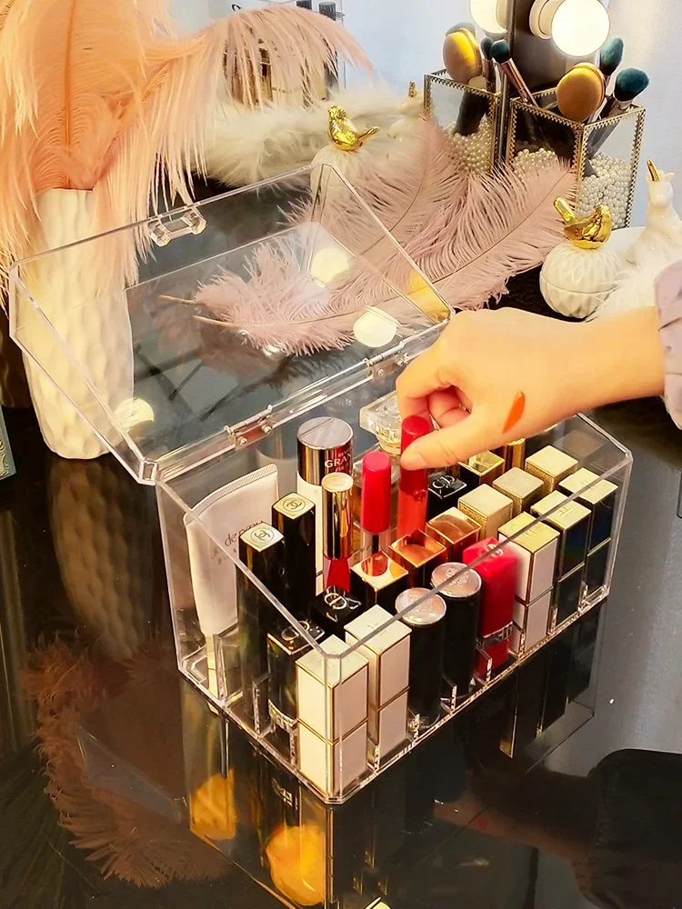 Transparent Acrylic Lipstick Storage Box, Makeup Organizer, Cosmetic Shelf, Desktop Dressing Table, Bathroom Use, 26 Grids