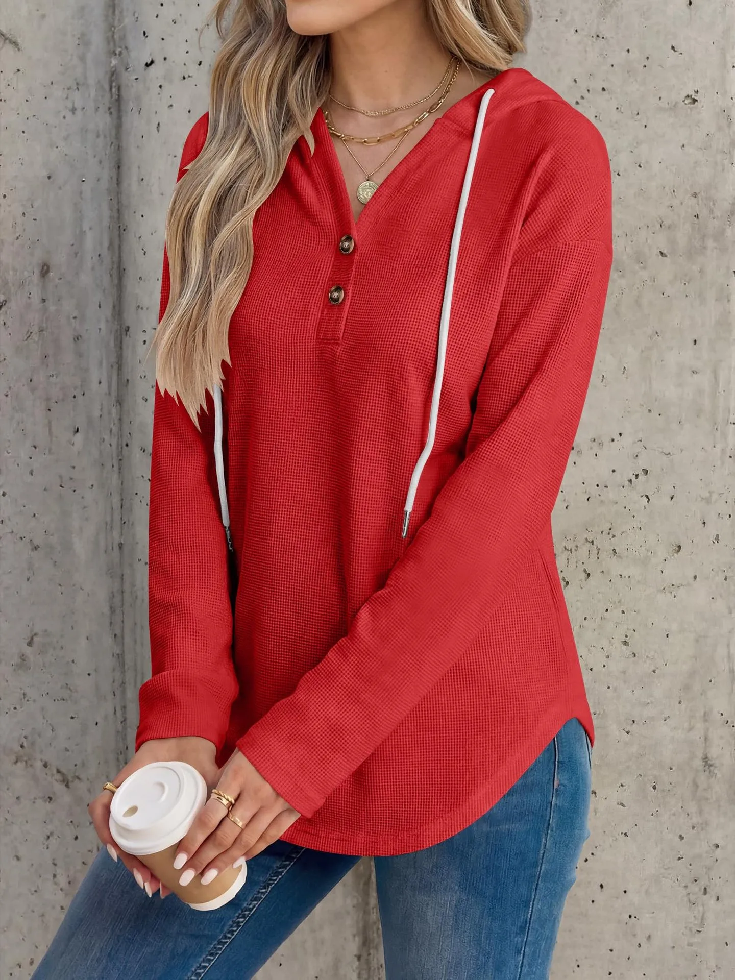 Casual Pullover Hoodie with V Neck Regular Length American and European Style Regular Sleeve Autumn Long Sleeve Women Hoodie