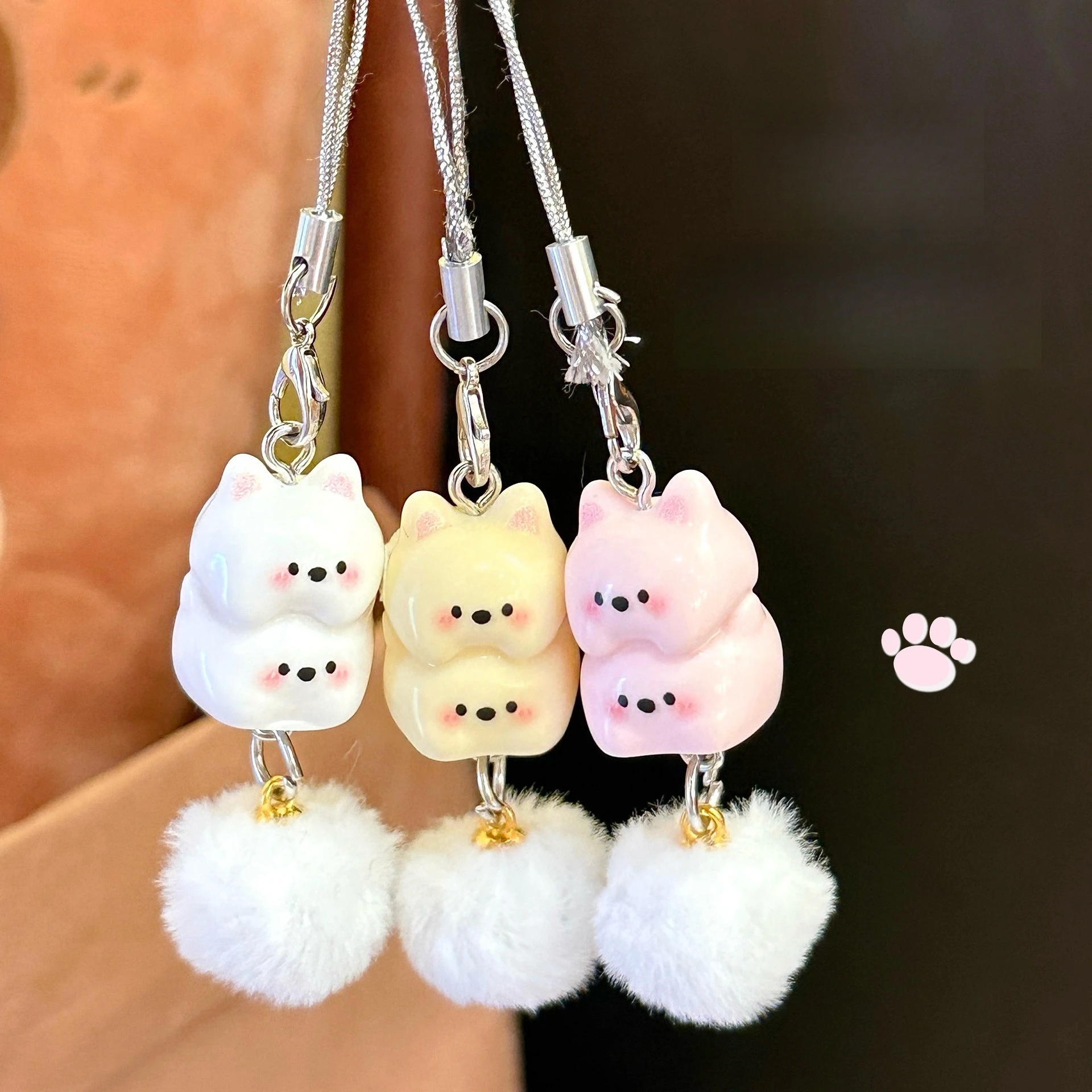 2/3 Pcs Cute Stacked Puppy Phone Chain Pendant Sweet Hairball Pendant Keychain Backpack Decoration Small Pendant