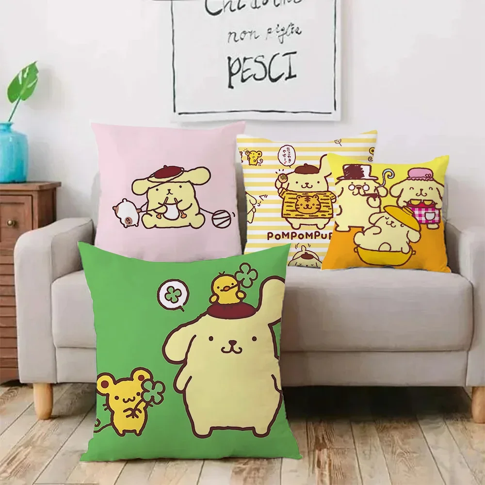 Sanrio Pompompurin sarung bantal Sofa kartun dekoratif rumah cetak dua sisi mewah pendek sarung bantal lucu