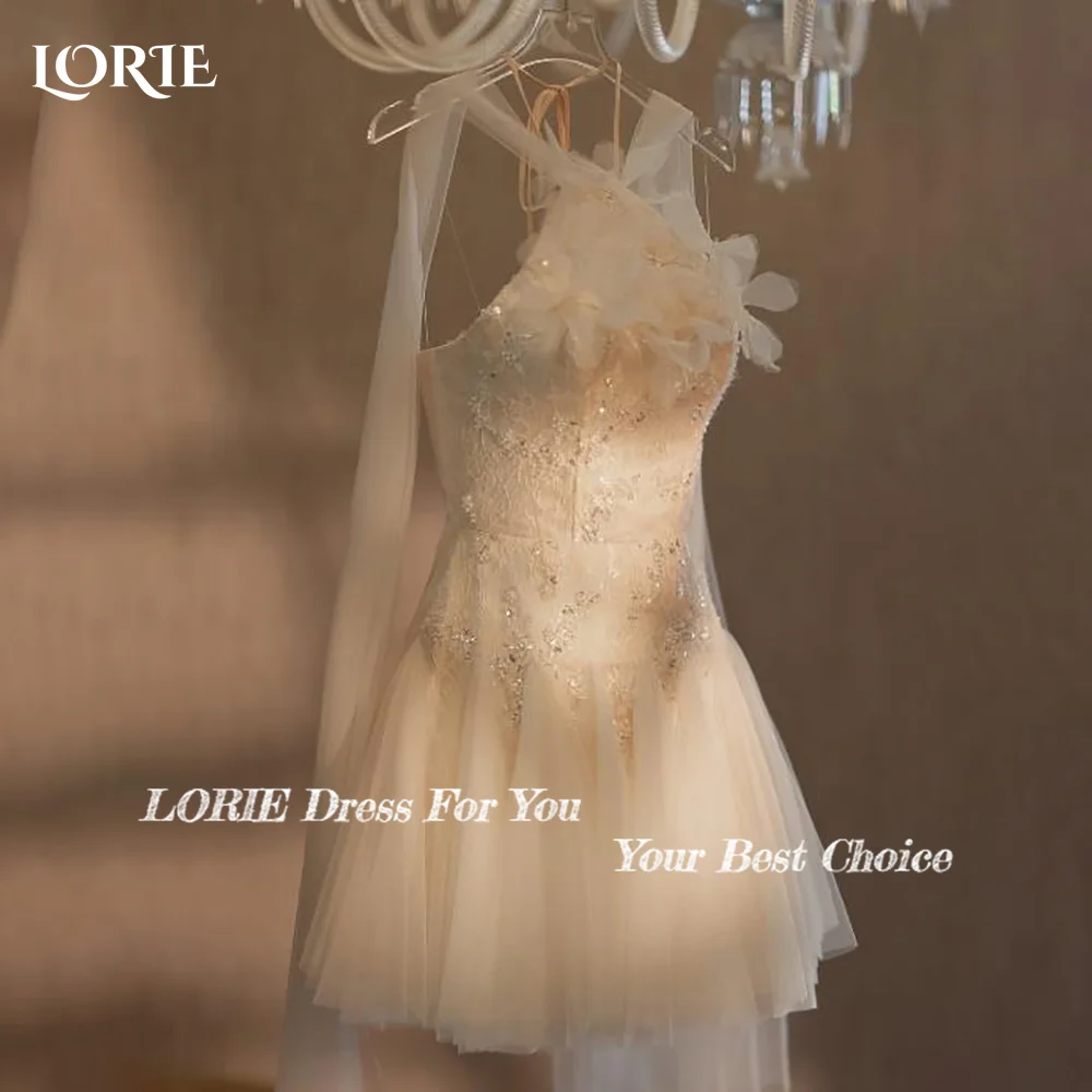 LORIE Vintage Short Wedding Dress 3D Flower Ball Backless Sexy Halter Corset Mini Bridal Gown Princess Bride Gowns Customized