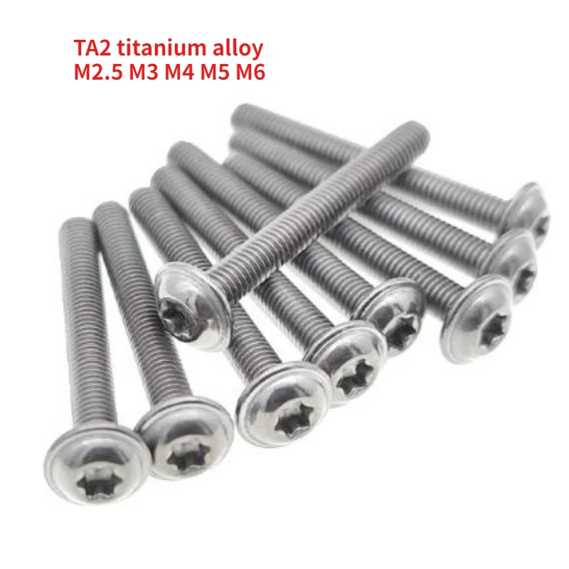 10/20pcs M2.5 M3 M4 M5 M6 TA2 Titanium Alloy Half Round Button Flange Head with Washer Torx Screw Pan Head Bolt