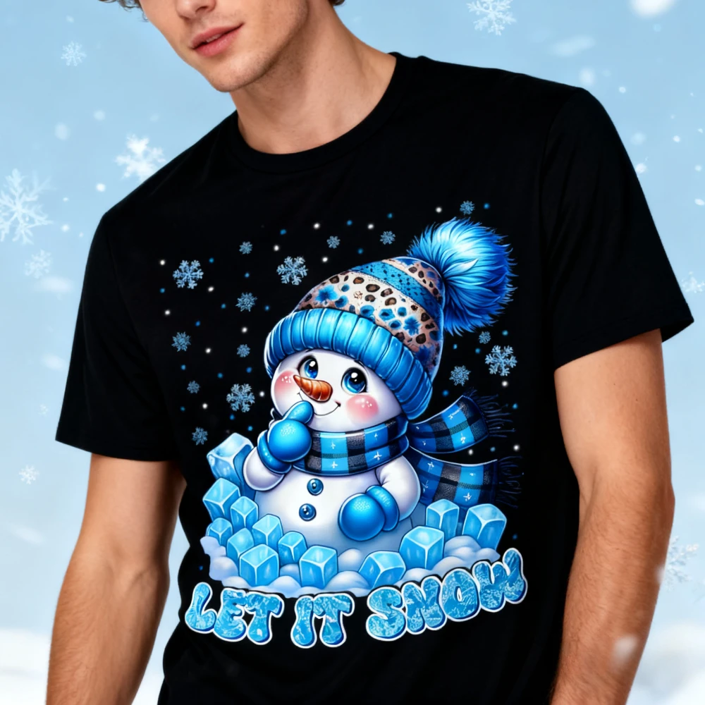Let It Snow Cute Snowman Christmas Shirt Xmas Fashion Casual Women Men Unisex T-Shirt Graphic Printed Tshirt Daily Life Cotton T