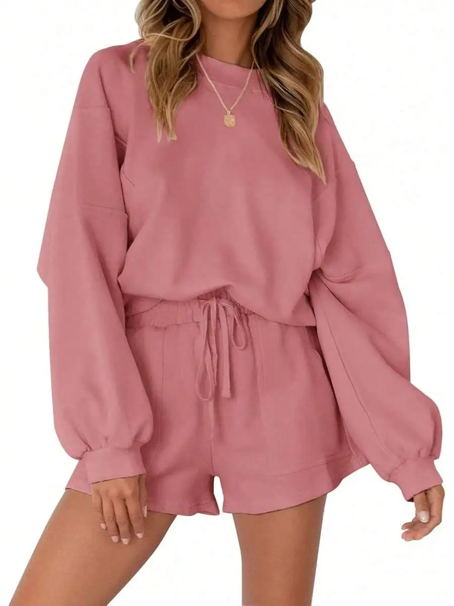 

Women Oversized Batwing Sweatshirt And Shorts Lounge Set