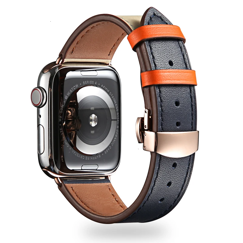 Cow Leather strap For Apple Watch band 44mm bracelet iwatch series 6 5 4 3 2 Luxury steel buckle 42mm loop 38mm Replacement 40mm