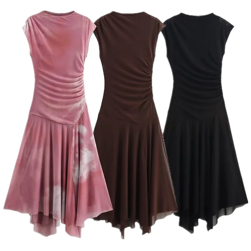 Spring 2025 New Arrival Women's Midi Dr Silk Georgette Stand Collar Svel Gown Commute Sle Spring Summer Faion