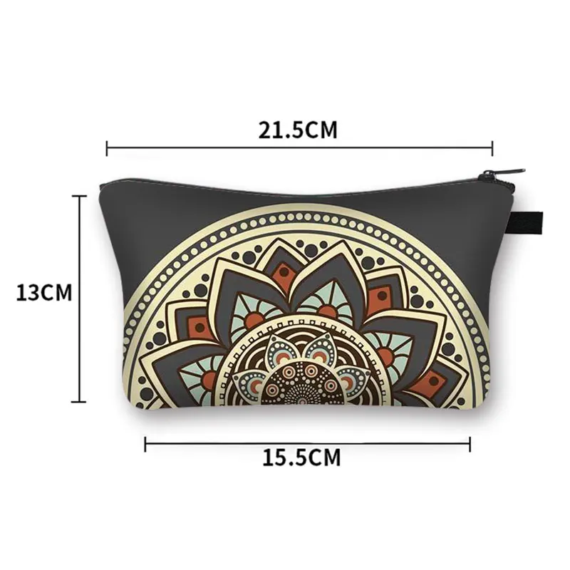 Mandala Flower Print Cosmetic Bag Women Lucky Hamsa Hand Pattern Make Up Bags For Travel Toiletry Bag Lipstick Storage Bags Gift