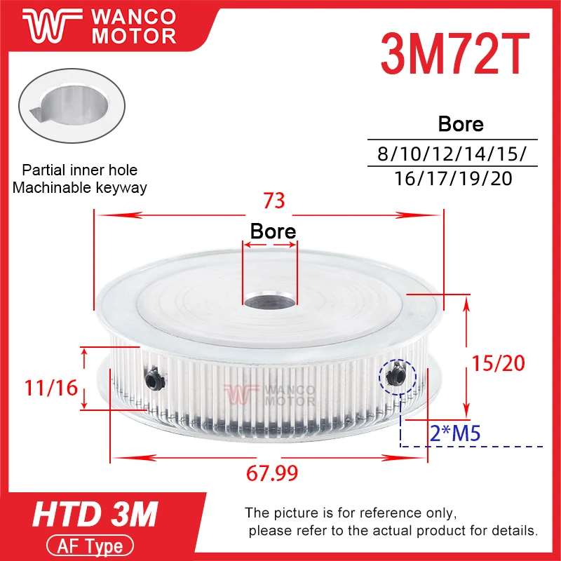 HTD 3M Synchronous Wheel 3M Belt Pulley 72Teeth 80Teeth 90Teeth 100Teeth 120Teeth HTD3M AF 72T 80T 90T 100T  HTD3M Timing Pulley