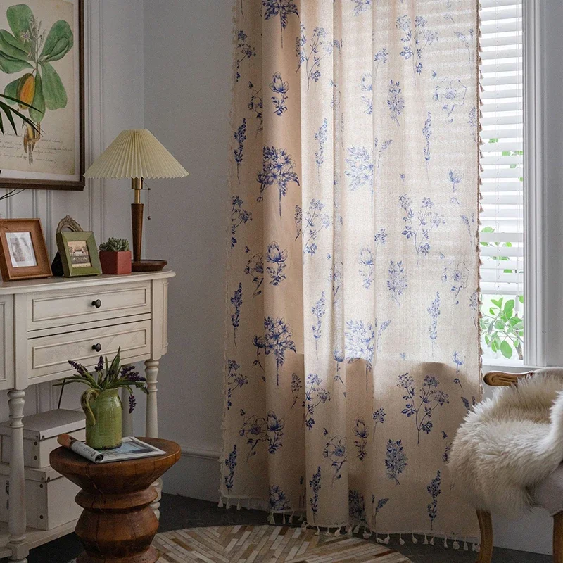 Blue Floral Curtain Printing Window Curtains for Light Blocking Drapes Rod Pocket Bedrooms Living Room Bathroom Boho Decorations