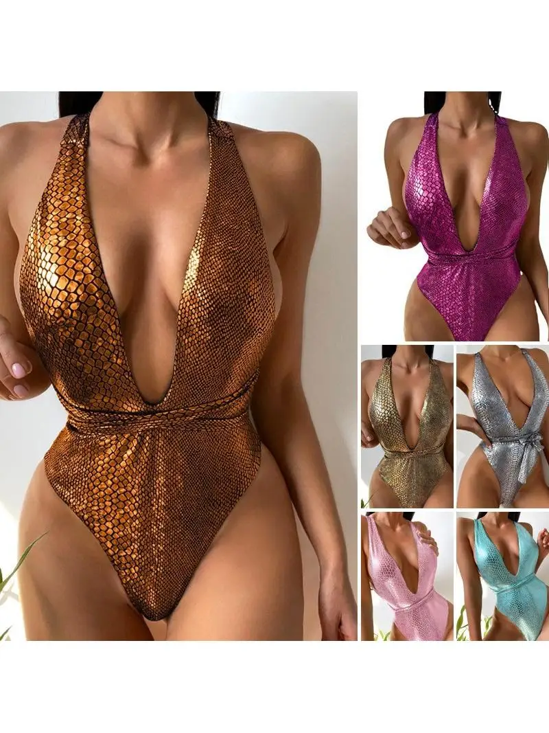 2026 Style Sexy Snakeskin OnePiece Bikini Women's Swimsuit Quick Dry Polyester  Color Print Leisure Surfing Swimsuit