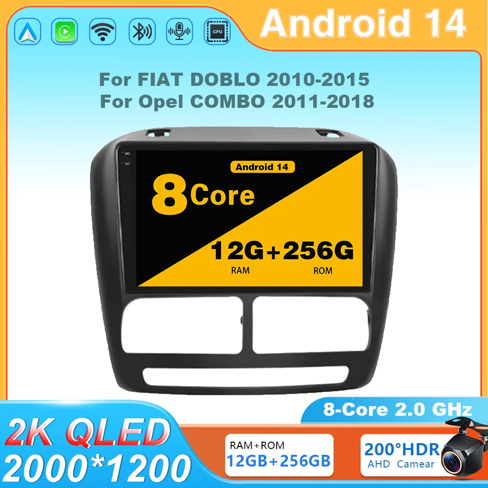 

For FIAT DOBLO 2010 - 2015 For Opel COMBO 2011-2018 Android 14 Car Radio Multimedia Player Stereo Navigation GPS Screen Carplay
