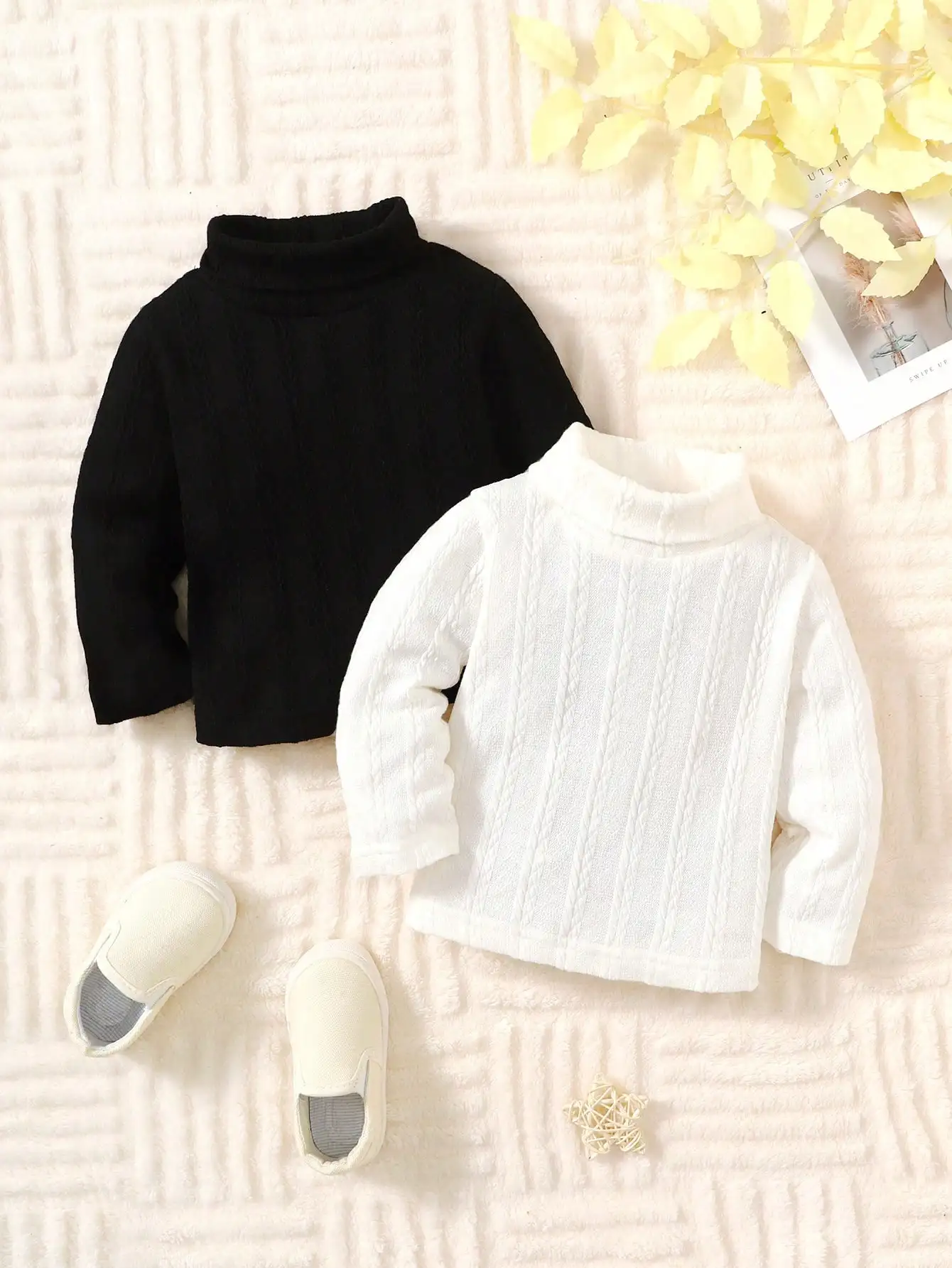 Two-Piece Knitted Jacquard Casual Warm Turtleneck Long-Sleeved T-Shirt For Baby Boys Spring And Autumn