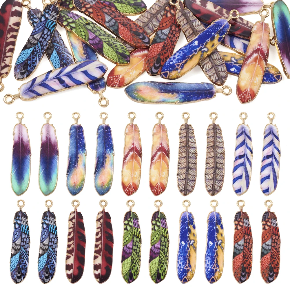 20Pcs Rack Plating Alloy Feather Charms Pendant For DIY Jewelry keychain Necklace Earrings Tassel Making Accessories