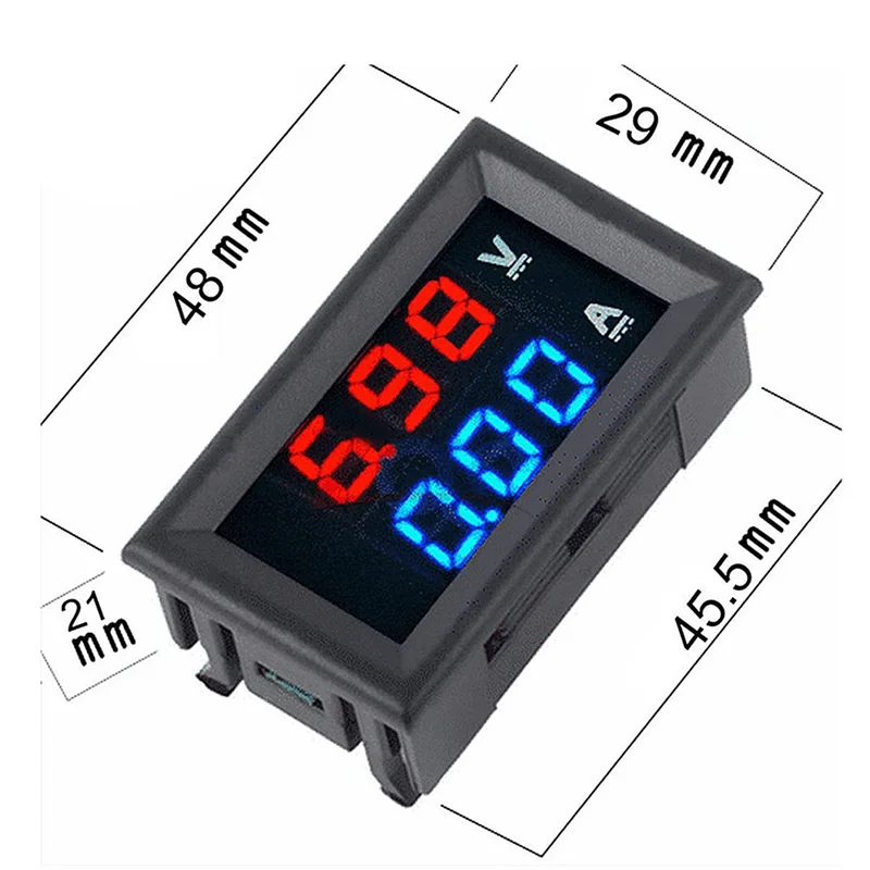 AT63-4PCS 0.28Inch Digital Volt Amp Voltmeter Ammeter Meter DC 100V 50A 3 Bits Voltage Current Tester With 50A 75MV Shunt