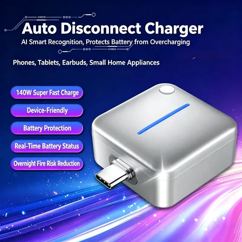 AI Smart Full Charge Disconnecter Type C Overcharge Protector Auto Disconnect Battery Saver Dual Mode Universal Device Adapter
