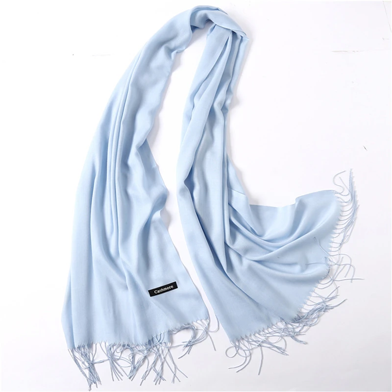 Fashion Solid Color Women Scarf Winter Hijabs Tassels Long Lady Shawls Cashmere Like Pashmina Bandana Scarves Wraps Echarpe