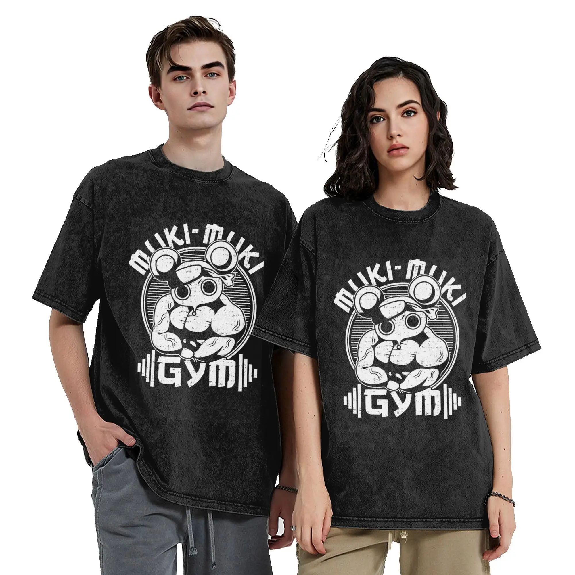 

Men Women Demon Slayer Muki-Muki Gym Vintage Washed T Shirts Cotton Tops Vintage Short Sleeve Crewneck Printed T-Shirt