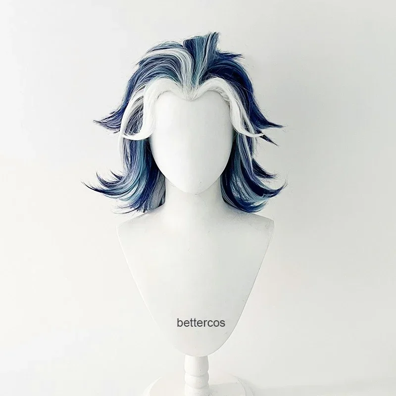 Taiju Shiba Cosplay Wig Slicked-back Mixed Blue Short Heat Resistant Synthetic Hair Anime Wigs Wig Cap