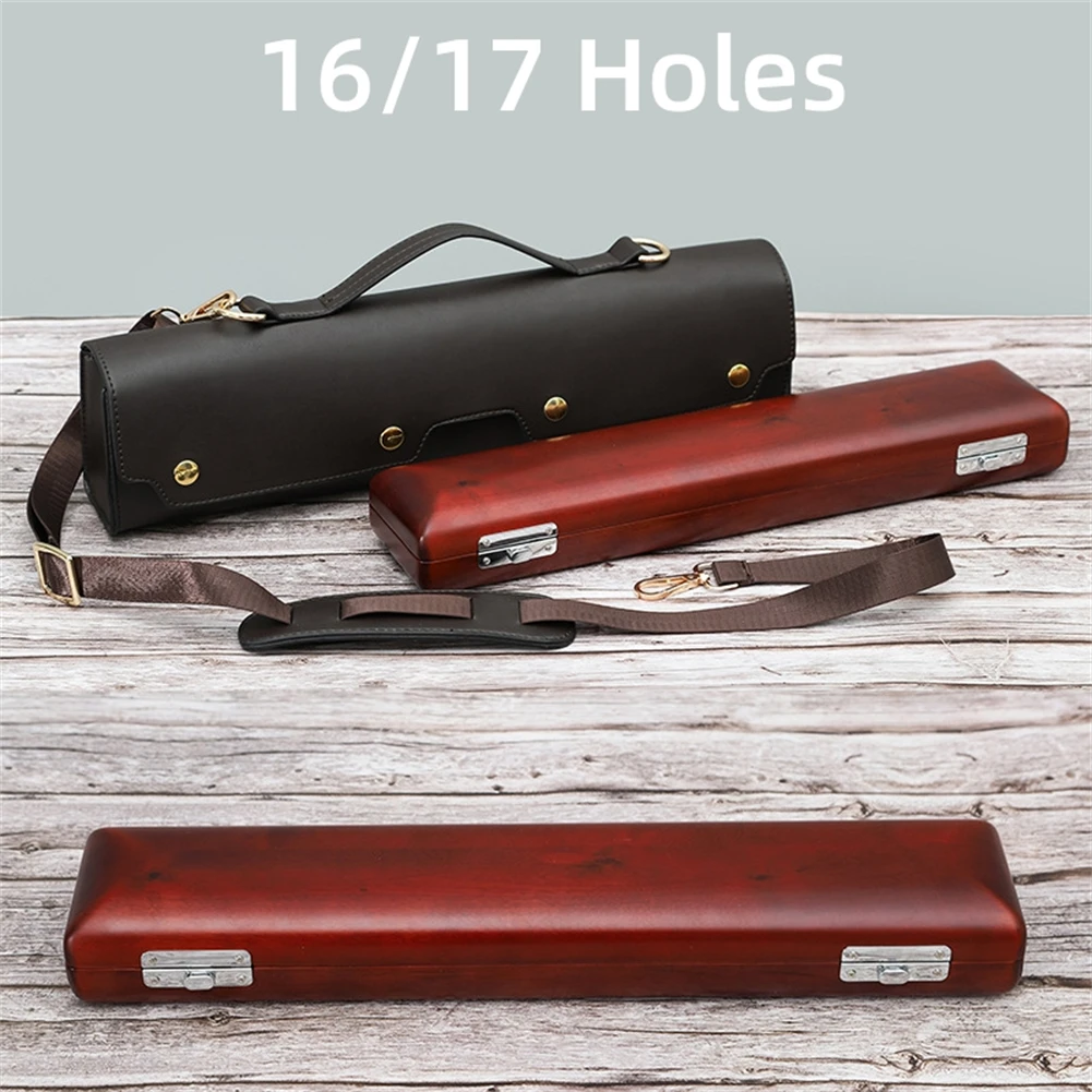 16 17 Holes Flute Case Portable Cover PU Leather Waterproof Lightweight Brown Wooden Box Flute Bag Soft Internal Velvet