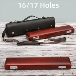 16 17 Holes Flute Case Portable Cover PU Leather Waterproof Lightweight Brown Wooden Box Flute Bag Soft Internal Velvet