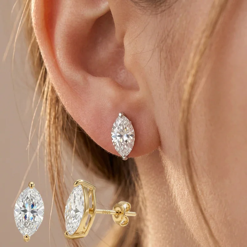 CEICI 0.5-2CT Marquess Cut Moissanite Earrings for Women S925 Silver Plated 14K Gold Engagement Earring Fine Jewelry with GRA