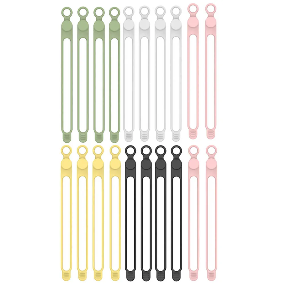 20pcs Silicone Cable Ties Multi-Purpose Organizer 5 Colors Reusable Cable Ties Black,white,gray,pink,yellow Silicone Cable Tie