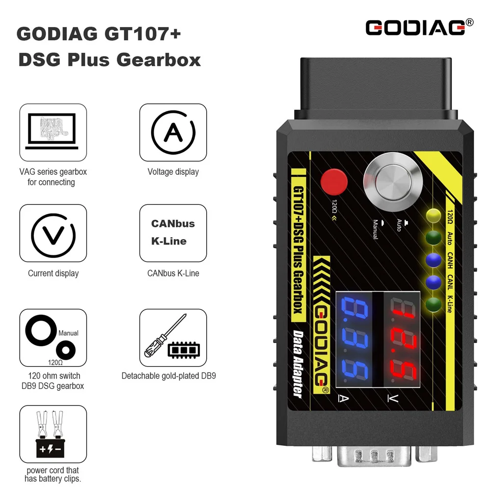 

Адаптер данных коробки передач GODIAG GT107+ DSG Plus для DQ250/DQ200/VL381/VL300/DQ500/DJ501/для Benz/BMW