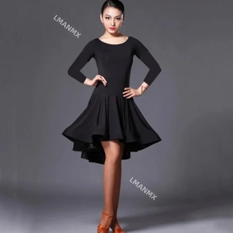 

2024 Latin Dance Skirt Woman Practice Dress Performance Red Black Rumba Cha Dresses