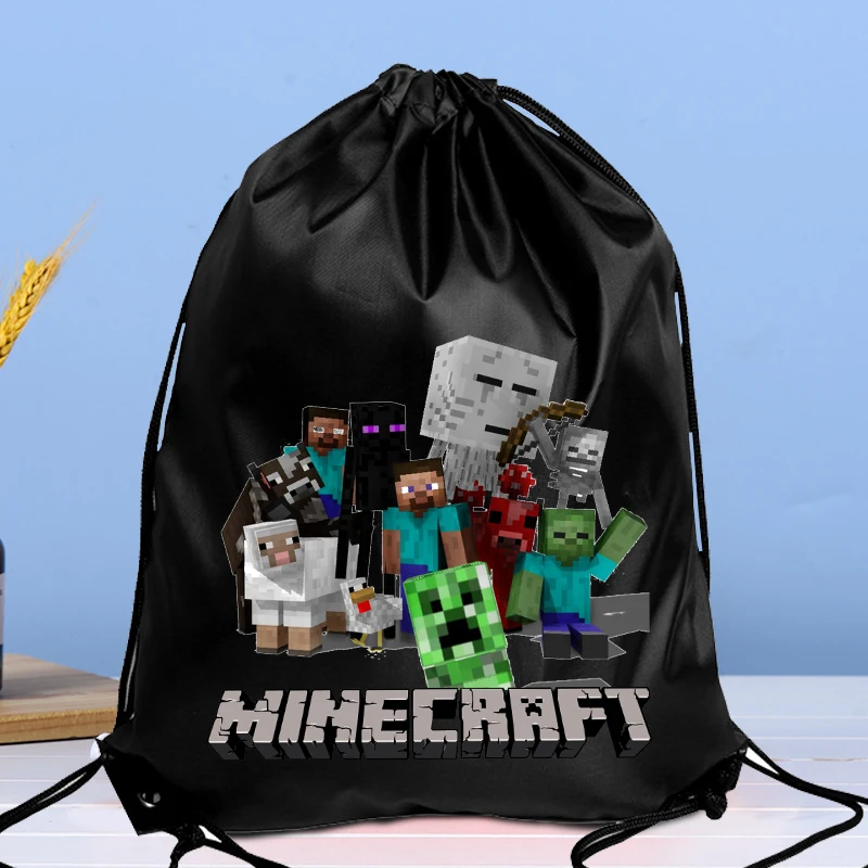 Mochila mineradora artesanal com cordão, bolsas de poliéster impressas com tema de jogos, bolsas de armazenamento portáteis de grande capacidade à prova d'água