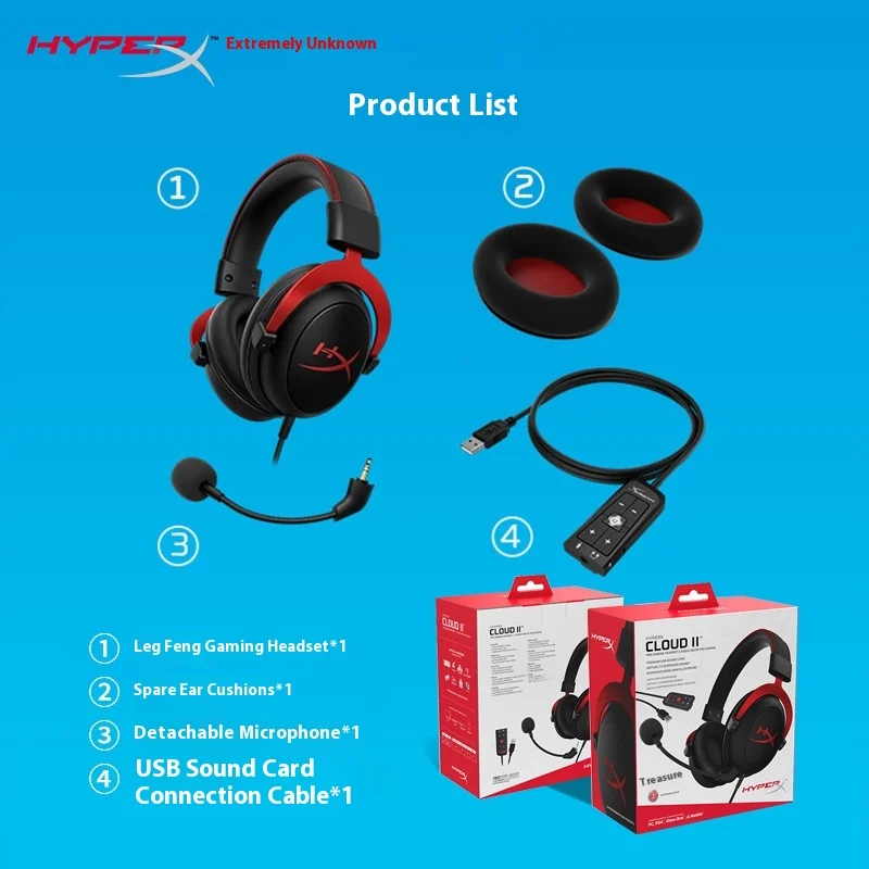 سماعة الألعاب HyperX Cloud 2 II Hi-Fi 7.1 صوت محيطي قابل للفصل 1 ميكروفون مع بطاقة صوت USB