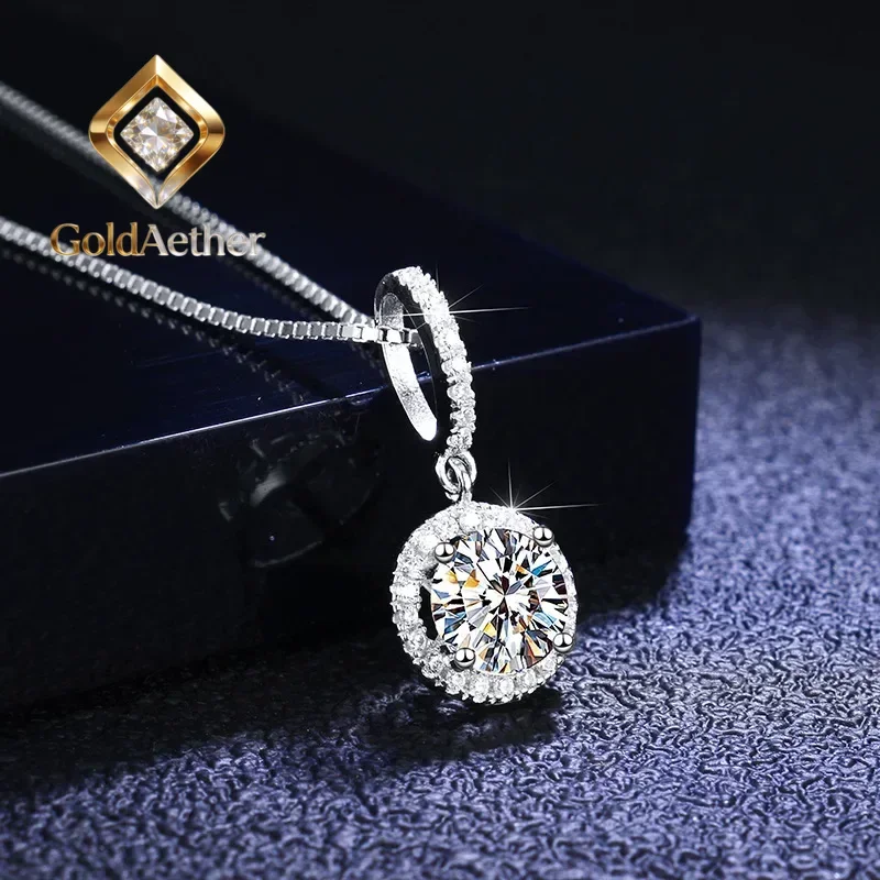 

GoldAether Real Platinum Jewelry: 1 Carat Moissanite Diamond Pendant, Round Bag Snow Design, Clavicle Chain for Women's Wedding