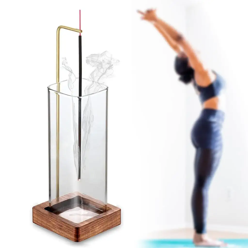 Incense Holder Aromatherapy Stand Upside Down Wooden For Sticks With Glass Collector Anti Ash Flying Censer Home Decor