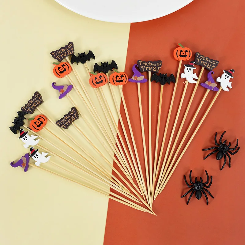 

50Pcs Halloween Disposable Bamboo Skewers Pumpkin Ghost Fruit Fork Buffet Dessert Cocktail Toothpick Halloween Party Decoration