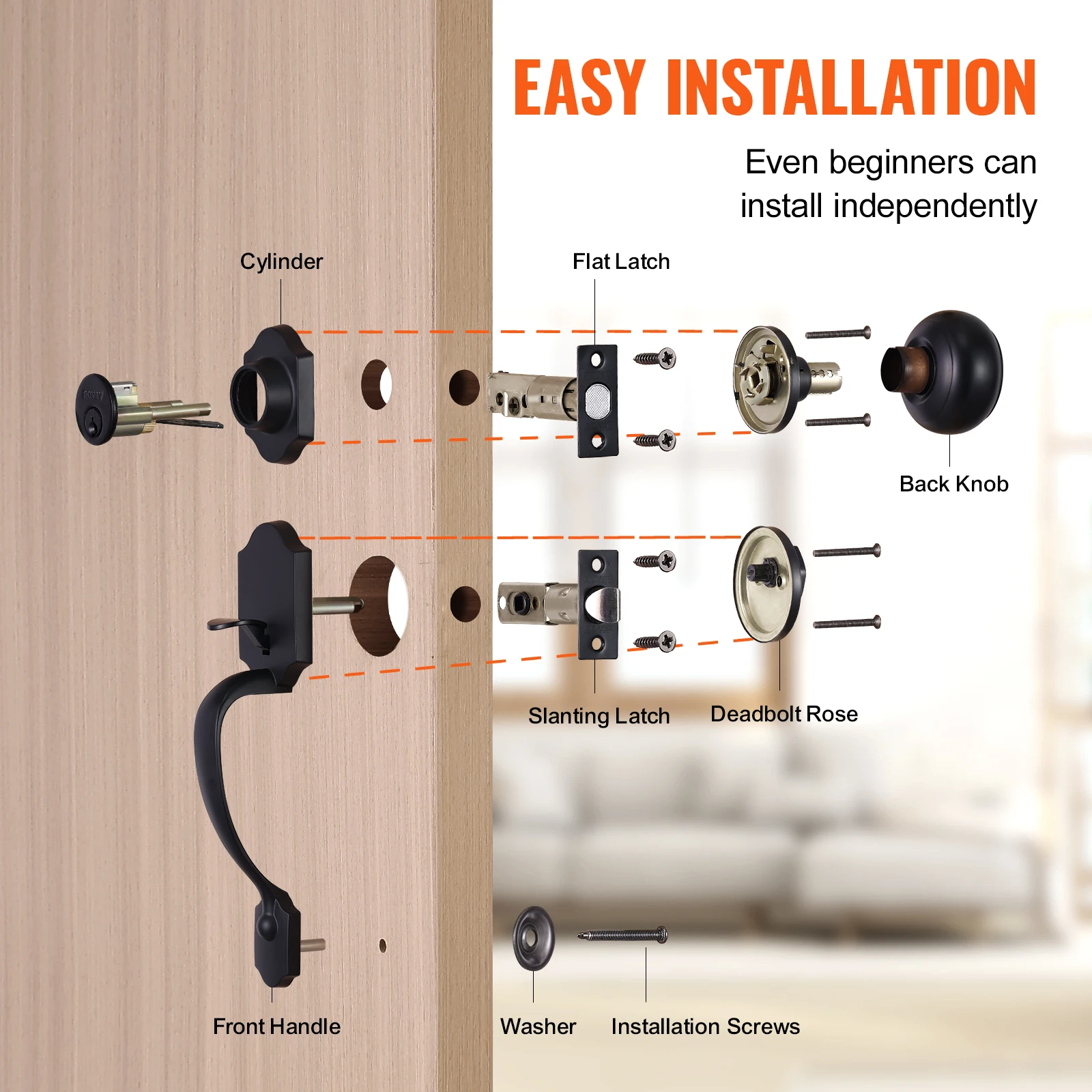 Imagem -05 - Vevor-front Door Handle Deadbolt Grupo Front Door Lock Conjunto com Botão Interior Espaçamento Buraco Ajustável Único Cilindro Handleset