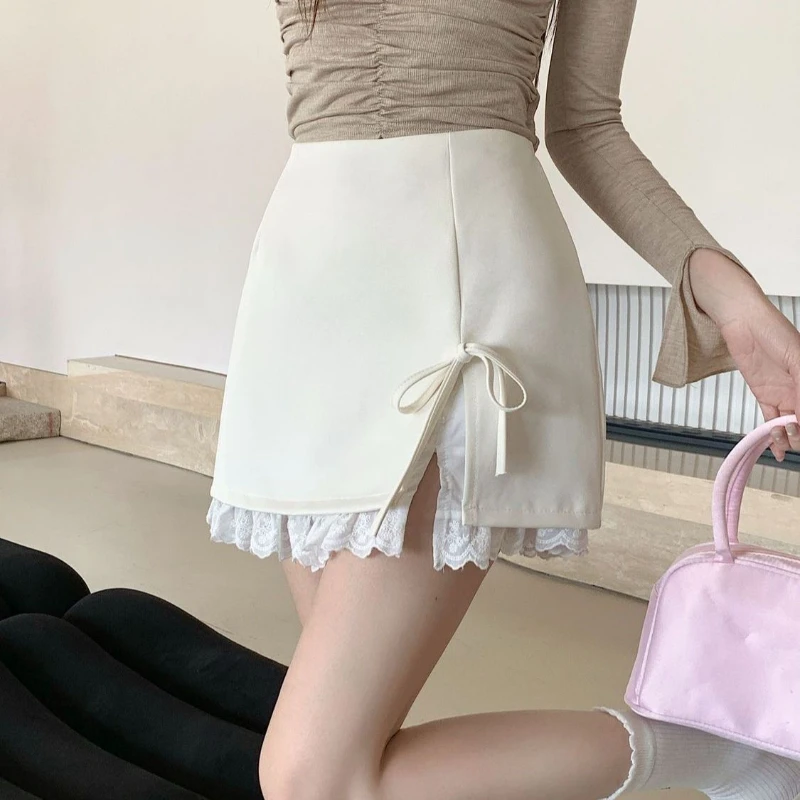 

Sweet Style Bow Tied Women New Style Design Lace A-line Hip Short Skirt