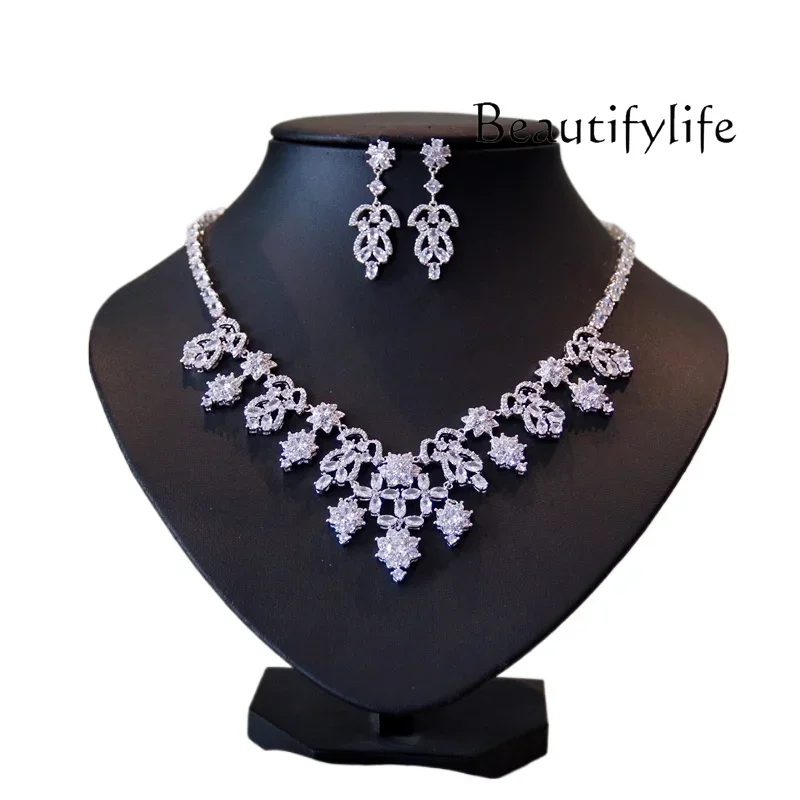 Super flash wedding necklace earrings jewelry dinner dress accessories