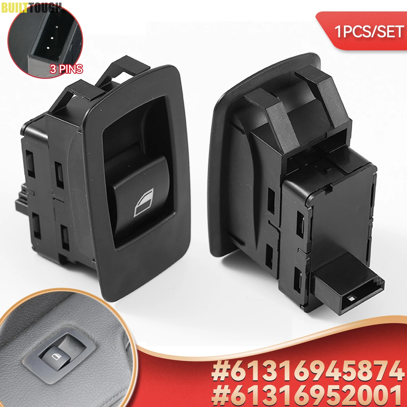 

3 pins 61316945874 Power Window Lifter Switch Passenger Side Fit For BMW E71 E72 E83 E90 E91 316i 318i 320i 61316952001 6945874