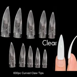 600Pcs Clear/Natural Curved Eagle Hook Shape Nail Tips 3.7cm Full Cover Acrylic False Nails Press on Nails Manicure C Shape Nail