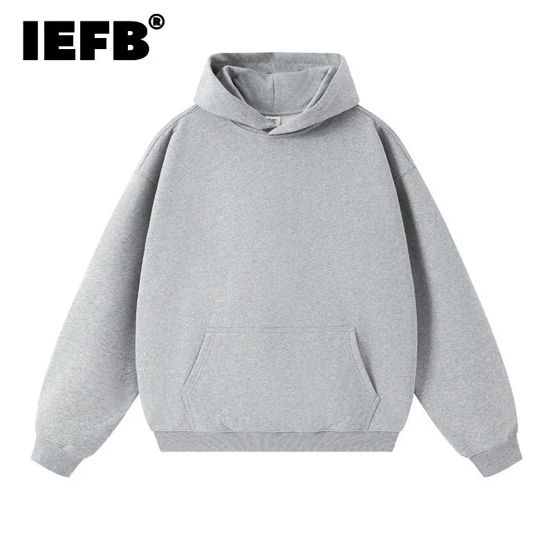 IEFB New Autumn Men's Sweatshirts Hooded Solid Color Lager Pocket Casual Thick Menswear Loose Pullover Male Hoodies 9W424